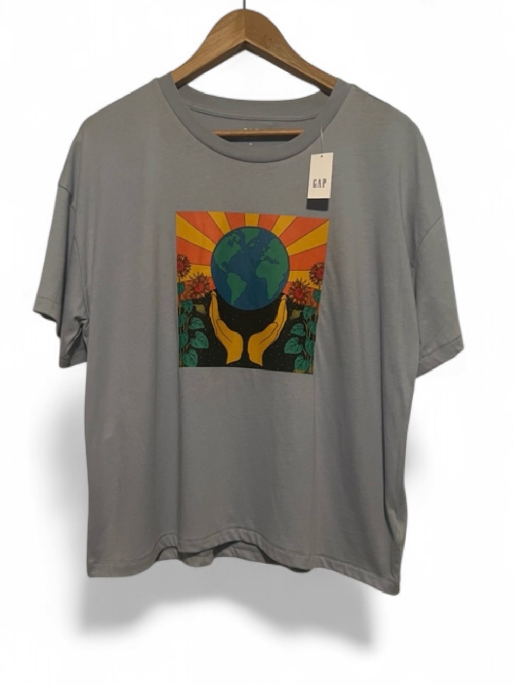 NWT Gap x Yen Ospina Organic Cotton Graphic Tee Boxy Shirt Ice Blue Streetwear